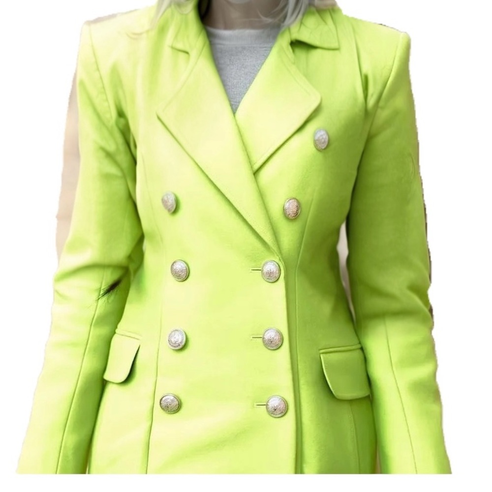 Balmain Neon Yellow Double-Breasted Coat - Picture 3 of 7